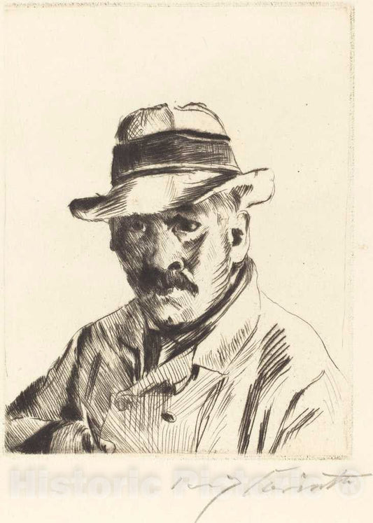 Art Print : Lovis Corinth, Self-Portrait in a Straw Hat (Selbstbildnis im Strohhut), 1913 - Vintage Wall Art