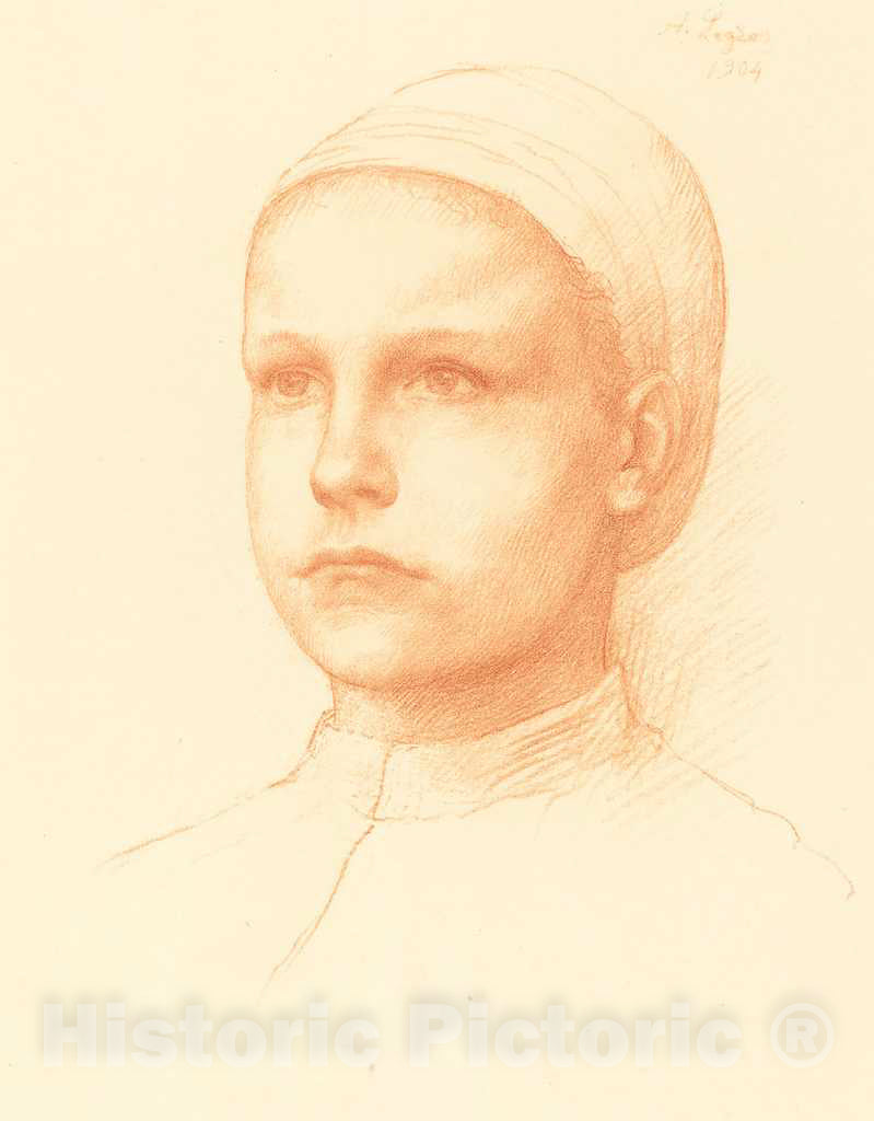 Art Print : Alphonse Legros, Young Peasant (Jeune paysanne), 1904 - Vintage Wall Art