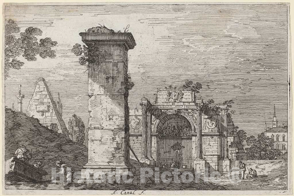 Art Print : Canaletto, Landscape with Ruined Monuments, c.1741 - Vintage Wall Art