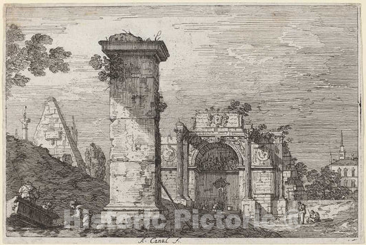 Art Print : Canaletto, Landscape with Ruined Monuments, c.1741 - Vintage Wall Art