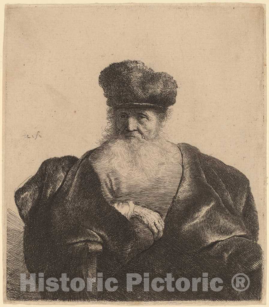 Art Print : Rembrandt, Old Man with Beard, Fur Cap, and Velvet Cloak, c. 1632 - Vintage Wall Art