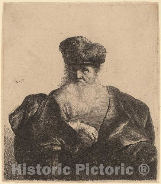 Art Print : Rembrandt, Old Man with Beard, Fur Cap, and Velvet Cloak, c. 1632 - Vintage Wall Art