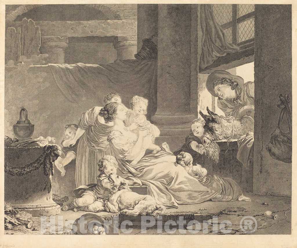 Art Print : Marillier and Romanet, La famille du fermier, 1791 - Vintage Wall Art