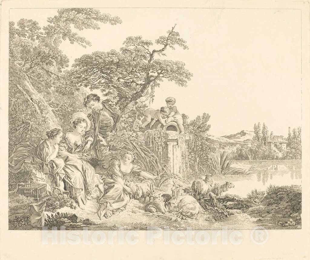 Art Print : Louis-Lempereur After Boucher, Les Presents du Berger, 1773 - Vintage Wall Art