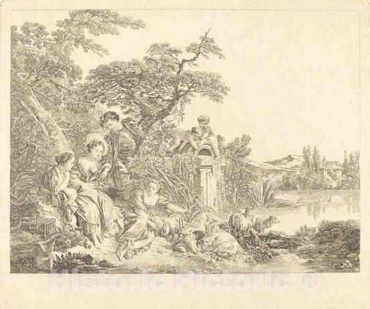 Art Print : Louis-Lempereur After Boucher, Les Presents du Berger, 1773 - Vintage Wall Art