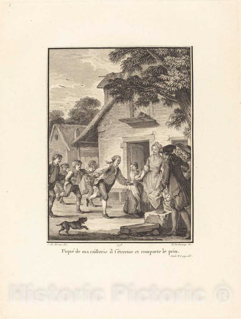 Art Print : Delaunay After Moreau, PiquÃ© de ma raillerie, il s'Ã©vertue et remporte le Prix, 1778 - Vintage Wall Art