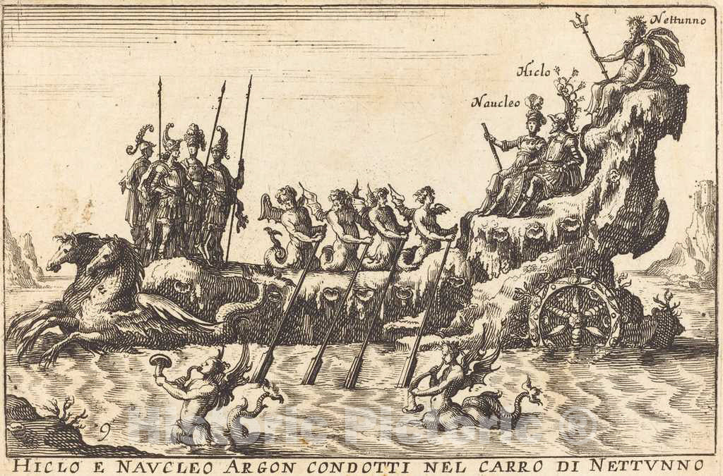 Art Print : Moncornet After Remigio Cantagallina, Hiclo e Naucleo Argon condotti nel carro di Nettuno - Vintage Wall Art