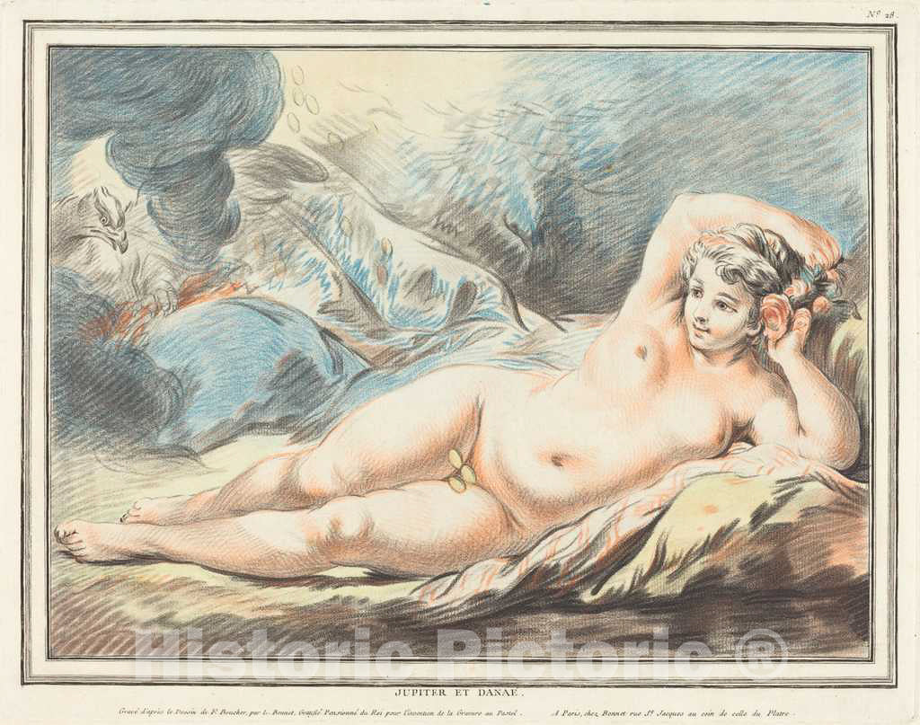 Art Print : Bonnet After Boucher, Jupiter and DanaÃ«, 1774 - Vintage Wall Art