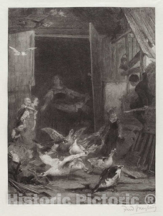 Art Print : Frederick Juengling, Untitled (Farm Scene), 1886 - Vintage Wall Art