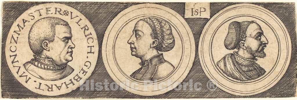 Art Print : Sebald Beham, Three Medals with Portraits - Vintage Wall Art