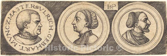 Art Print : Sebald Beham, Three Medals with Portraits - Vintage Wall Art