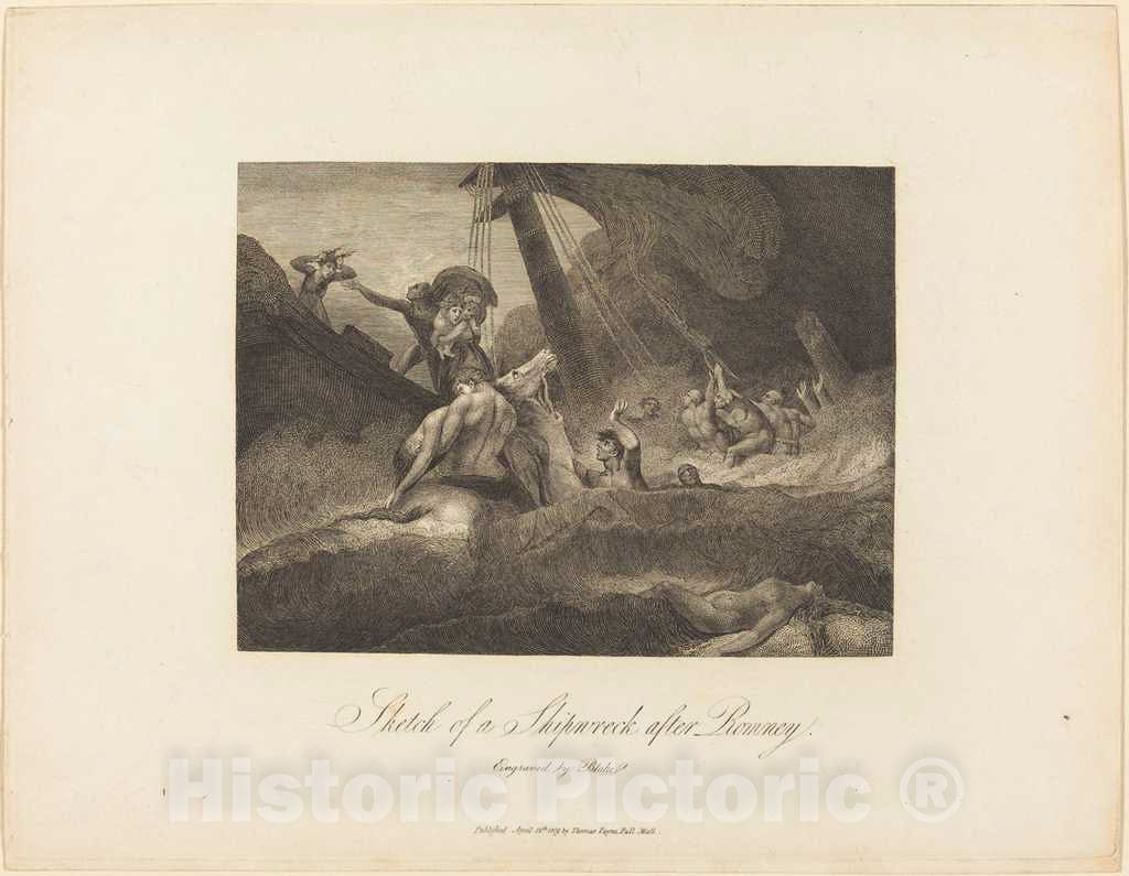 Art Print : Blake After Romney, Sketch of a Shipwreck, 1809 - Vintage Wall Art