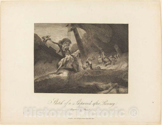 Art Print : Blake After Romney, Sketch of a Shipwreck, 1809 - Vintage Wall Art