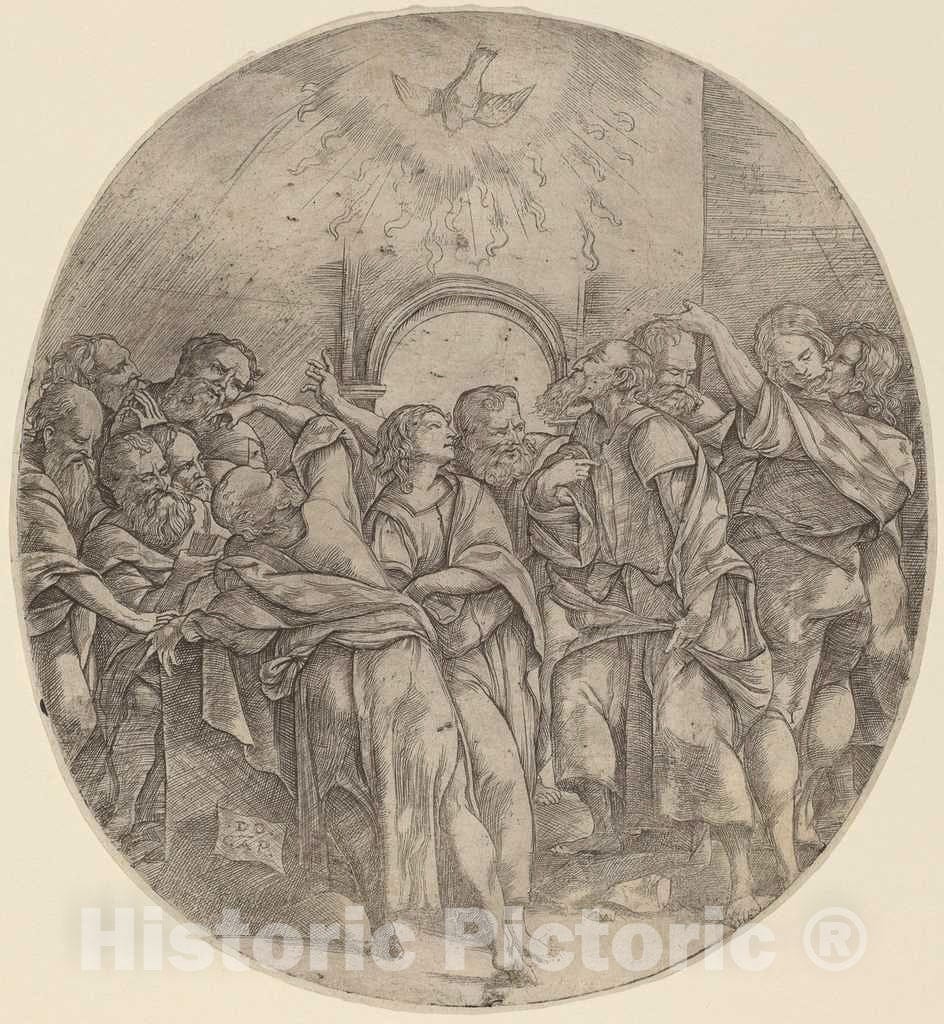 Art Print : Domenico Campagnola, The Descent of The Holy Spirit, 1518 - Vintage Wall Art
