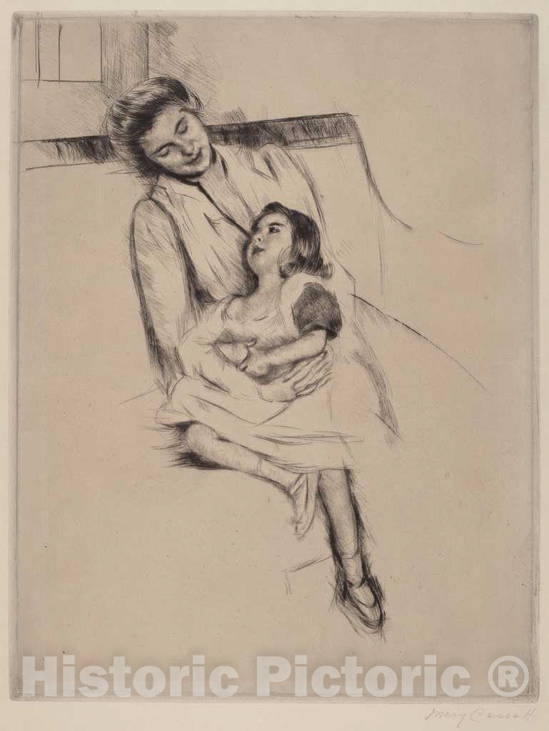 Art Print : Mary Cassatt, Reine and Margot Seated on a Sofa (No. 2), c. 1902 - Vintage Wall Art
