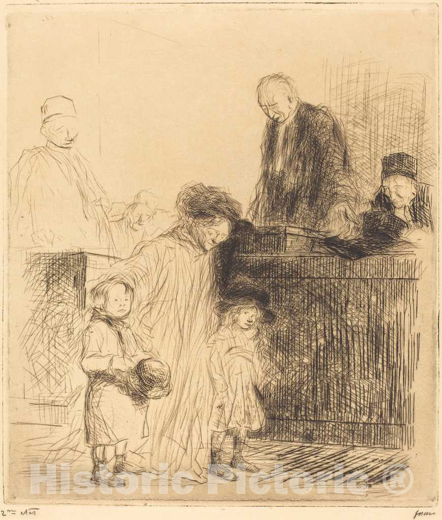 Art Print : Louis Forain, Coming Out of The Hearing (First Plate), 1909 - Vintage Wall Art