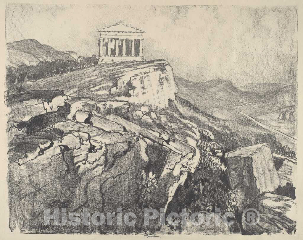 Art Print : Joseph Pennell, The Temple of Concord on The Wall, Girgenti, 1913 - Vintage Wall Art