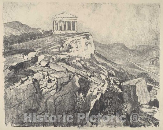 Art Print : Joseph Pennell, The Temple of Concord on The Wall, Girgenti, 1913 - Vintage Wall Art