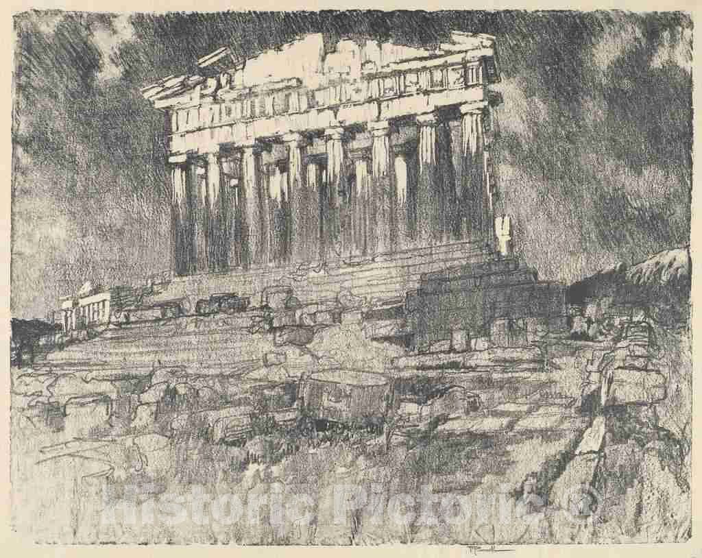 Art Print : Joseph Pennell, The Facade of The Parthenon, Sunset, 1913 - Vintage Wall Art