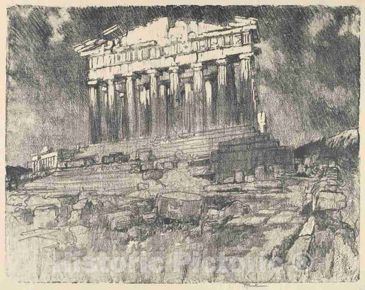 Art Print : Joseph Pennell, The Facade of The Parthenon, Sunset, 1913 - Vintage Wall Art