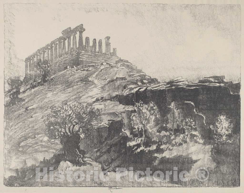 Art Print : Joseph Pennell, The Temple of Concord on The Wall, Girgenti, 1913 - Vintage Wall Art