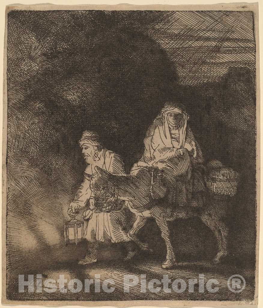 Art Print : Rembrandt, The Flight into Egypt: a Night Piece, 1651 - Vintage Wall Art