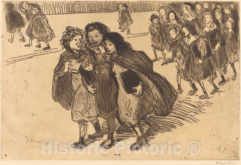 Art Print : ThÃ©ophile Alexandre Steinlen, Girls Coming from School (Gamines sortant de l'ecole), 1911 - Vintage Wall Art