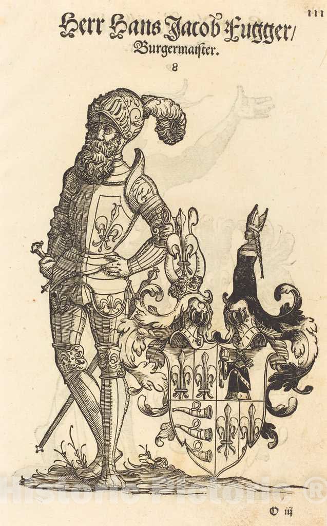 Art Print : Hans Weiditz, Page from Geschlechter Buch - Ausberg, 1550 - Vintage Wall Art