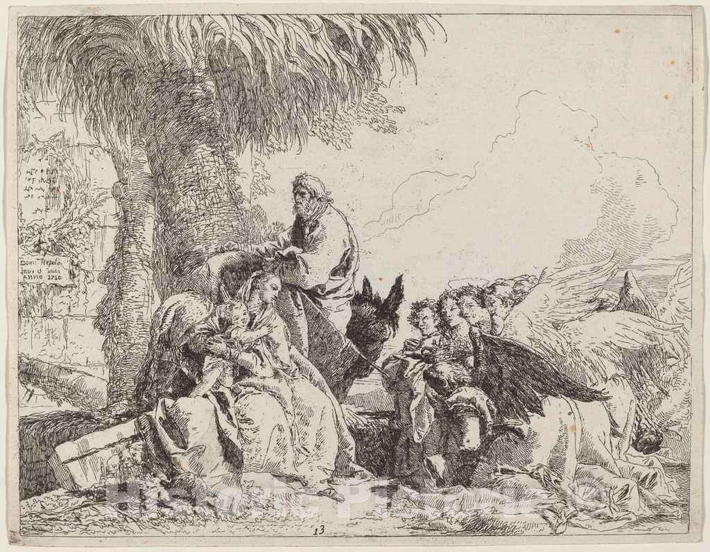 Art Print : Giovanni Domenico Tiepolo, The Rest on The Flight, with Adoring Angels, 1750 - Vintage Wall Art