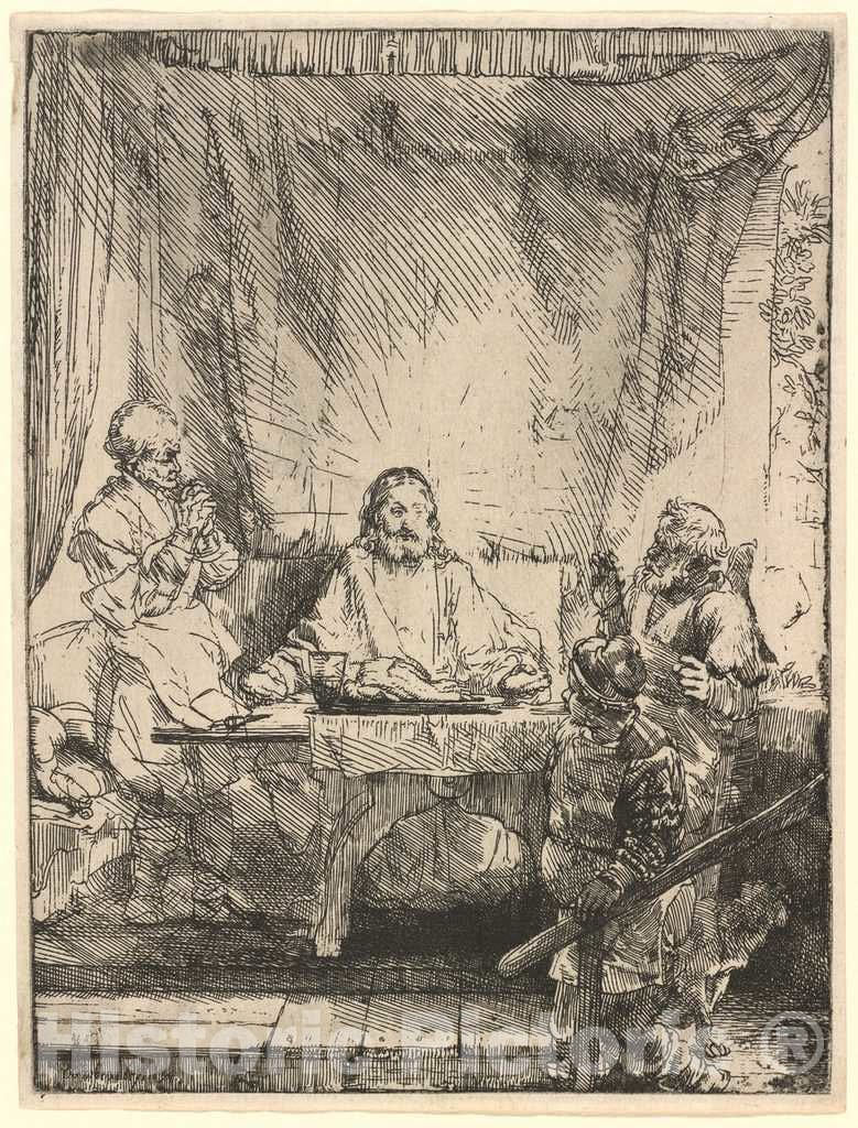 Art Print : Rembrandt, Christ at Emmaus: The Larger Plate, 1654 - Vintage Wall Art