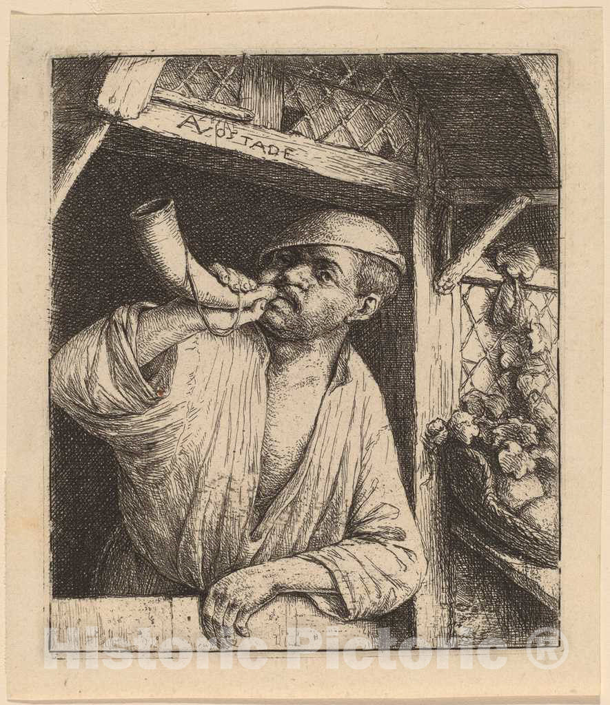 Art Print : Adriaen Van Ostade, Baker Sounding His Horn, 1664 - Vintage Wall Art