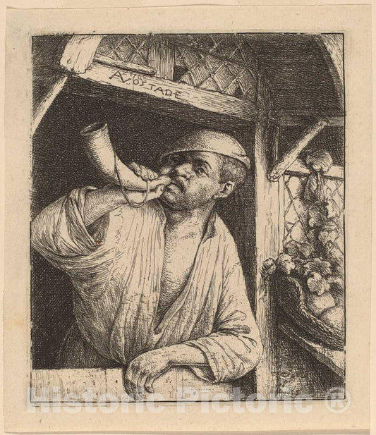 Art Print : Adriaen Van Ostade, Baker Sounding His Horn, 1664 - Vintage Wall Art