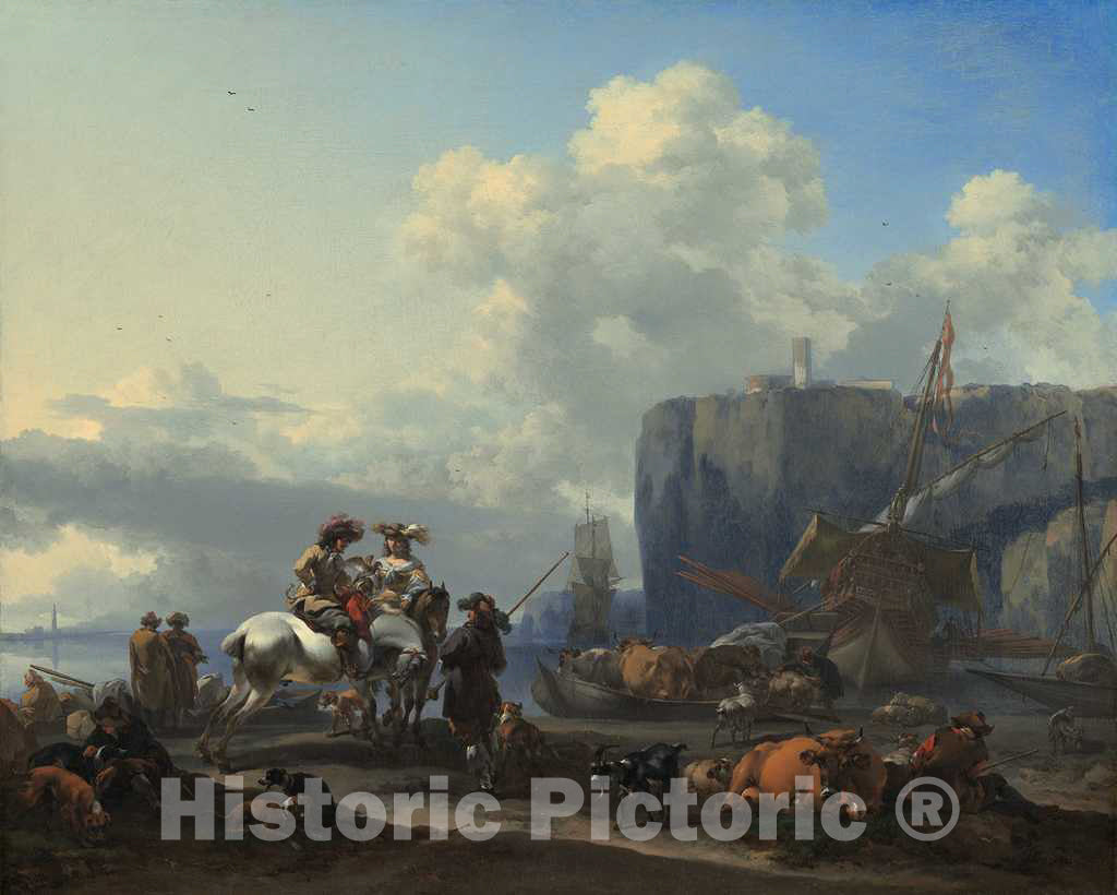 Art Print : Nicolaes Pietersz Berchem, View of an Italian Port, 1660s - Vintage Wall Art