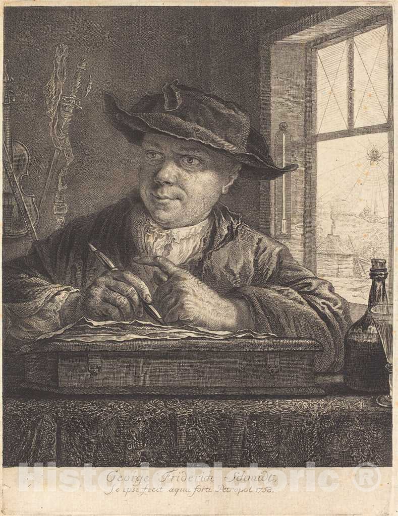 Art Print : Georg Friedrich Schmidt, Self-Portrait with a Spider in The Window, 1758 - Vintage Wall Art