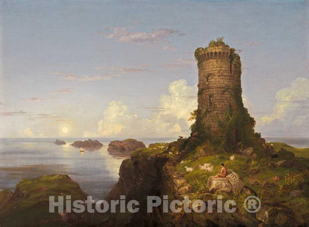 Art Print : Thomas Cole, Italian Coast Scene with Ruined Tower, 1838 - Vintage Wall Art