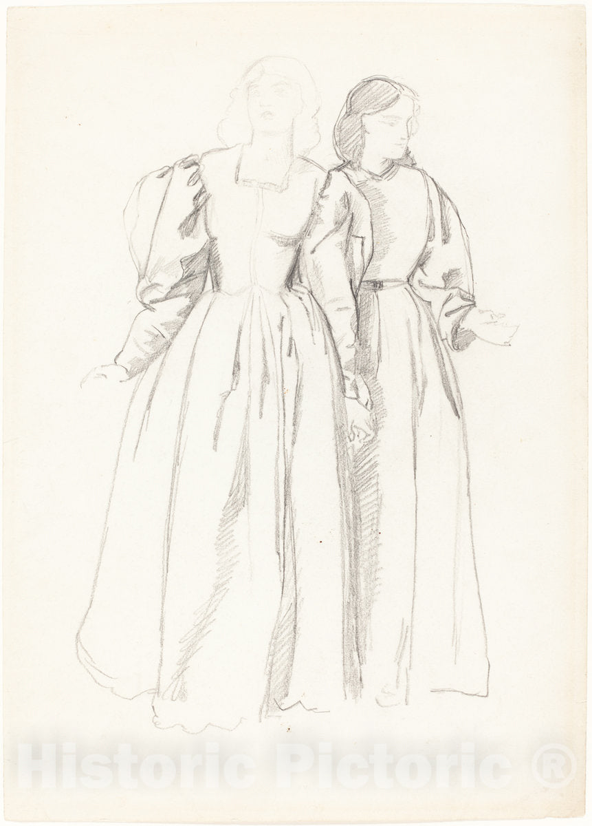 Art Print : Valentine Cameron Prinsep, Study of Two Young Women [Recto] - Vintage Wall Art