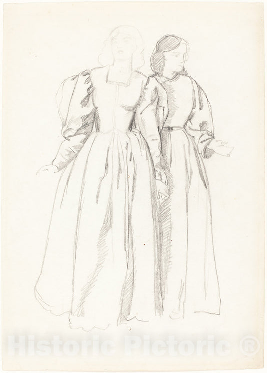 Art Print : Valentine Cameron Prinsep, Study of Two Young Women [Recto] - Vintage Wall Art