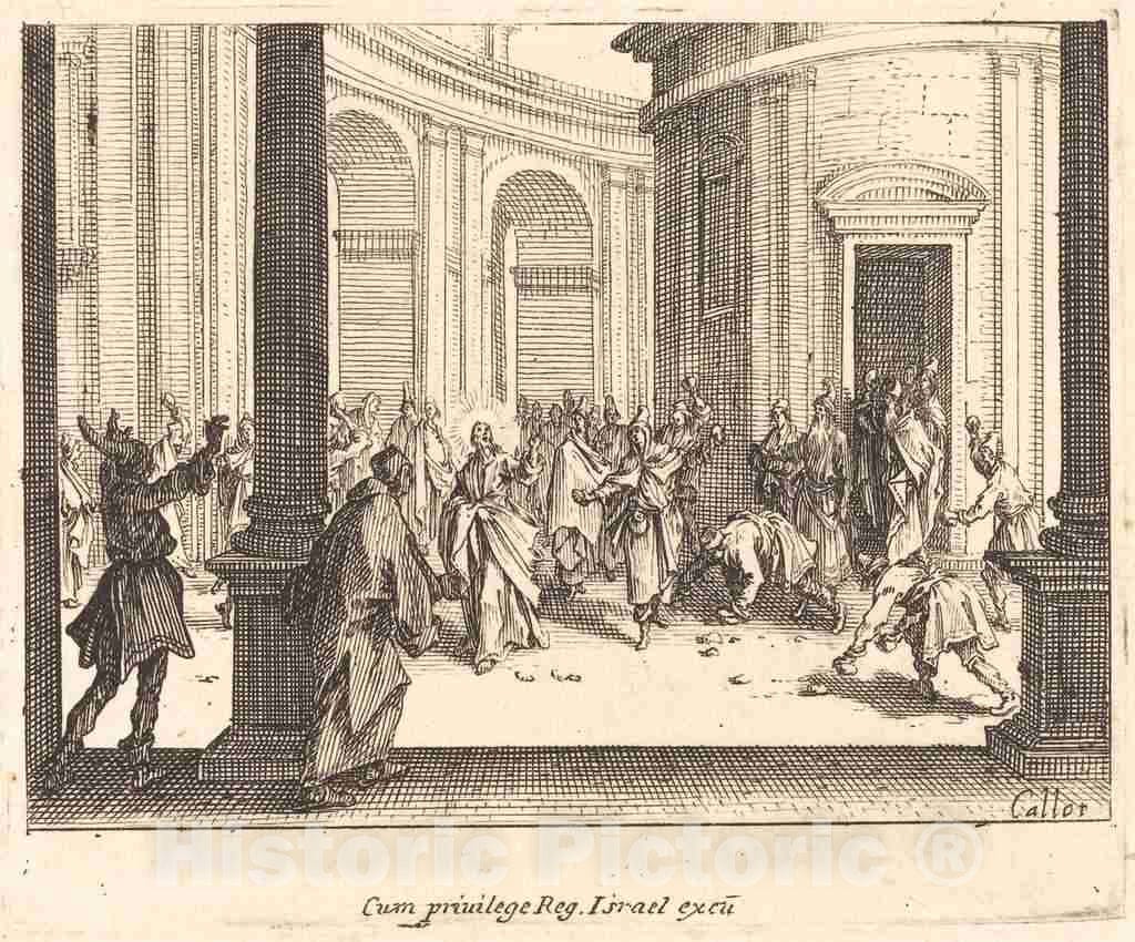 Art Print : Jacques Callot, Stoning of Jesus, 1635 - Vintage Wall Art