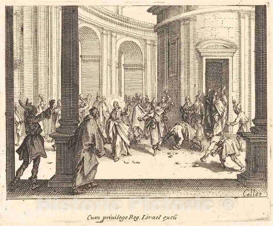 Art Print : Jacques Callot, Stoning of Jesus, 1635 - Vintage Wall Art