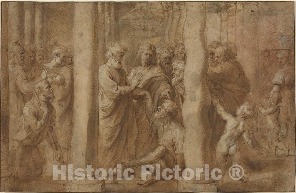 Art Print : Rubens After Raphael, The Miracle of The Lame Man Healed by Saint Peter and Saint John, c.1607 - Vintage Wall Art