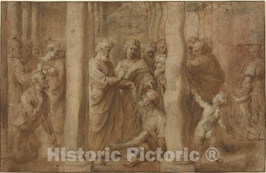 Art Print : Rubens After Raphael, The Miracle of The Lame Man Healed by Saint Peter and Saint John, c.1607 - Vintage Wall Art