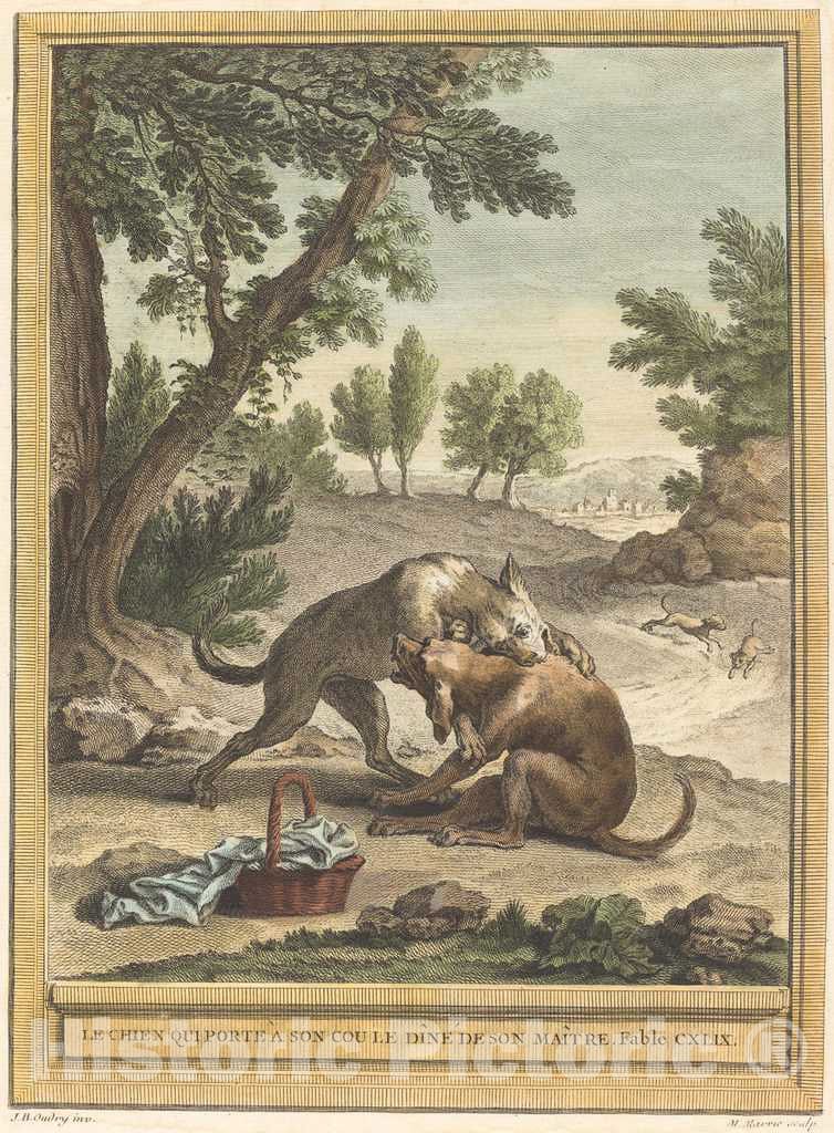 Art Print : Martin Marvie After Oudry, Le Chien qui Porte a Son cou le Diner de Son Maitre (The Dog Carrying His Master's Supper), 1756 - Vintage Wall Art
