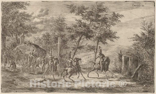Art Print : Gerhardus Emaus de Micault, Cavalry and Hay Wagon - Vintage Wall Art