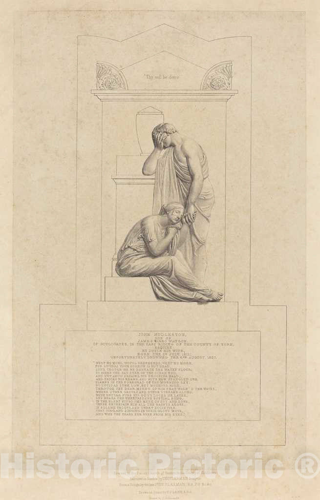 Art Print : Lane After Flaxman, Monument to John Hudleston - Vintage Wall Art