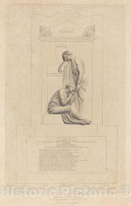 Art Print : Lane After Flaxman, Monument to John Hudleston - Vintage Wall Art
