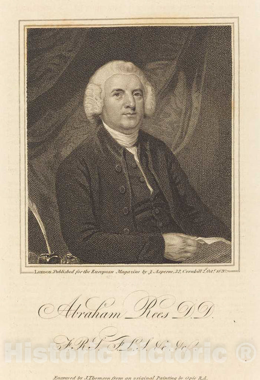 Art Print : Thomson After Opie, Abraham Rees, D.D, 1820 - Vintage Wall Art