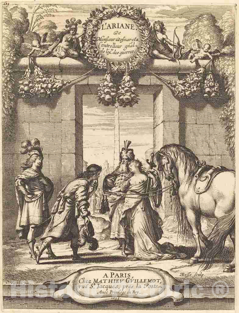 Art Print : Bosse After Vignon, Title Page to Jean Desmarets' L'Ariane, 1639 - Vintage Wall Art
