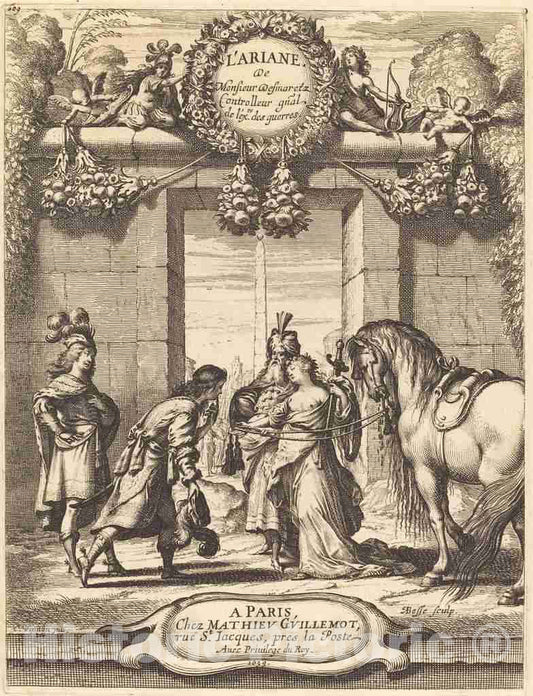 Art Print : Bosse After Vignon, Title Page to Jean Desmarets' L'Ariane, 1639 - Vintage Wall Art