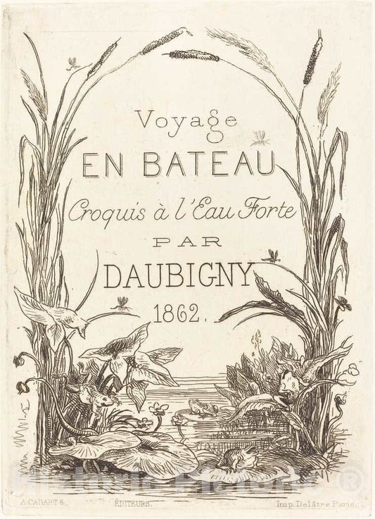 Art Print : Charles-FranÃ§ois Daubigny, Title Page for Voyage en Bateau, 1862 - Vintage Wall Art