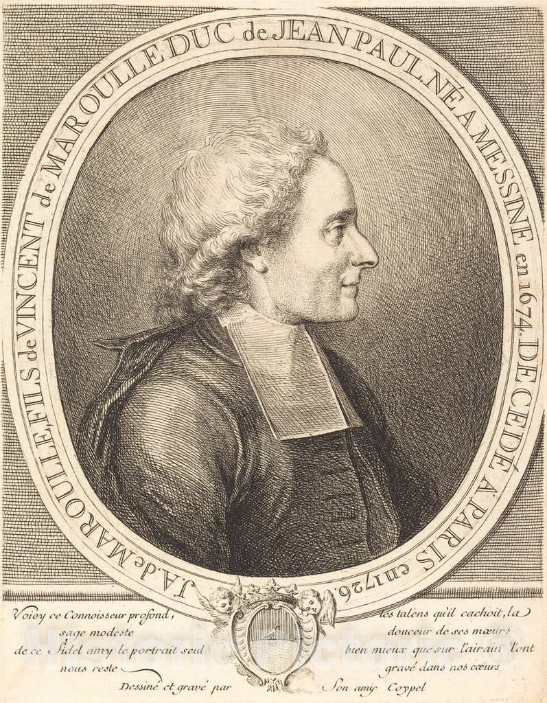 Art Print : Charles-Antoine Coypel, L'Abbe Jean-Antoine de Maroulle, 1726 - Vintage Wall Art